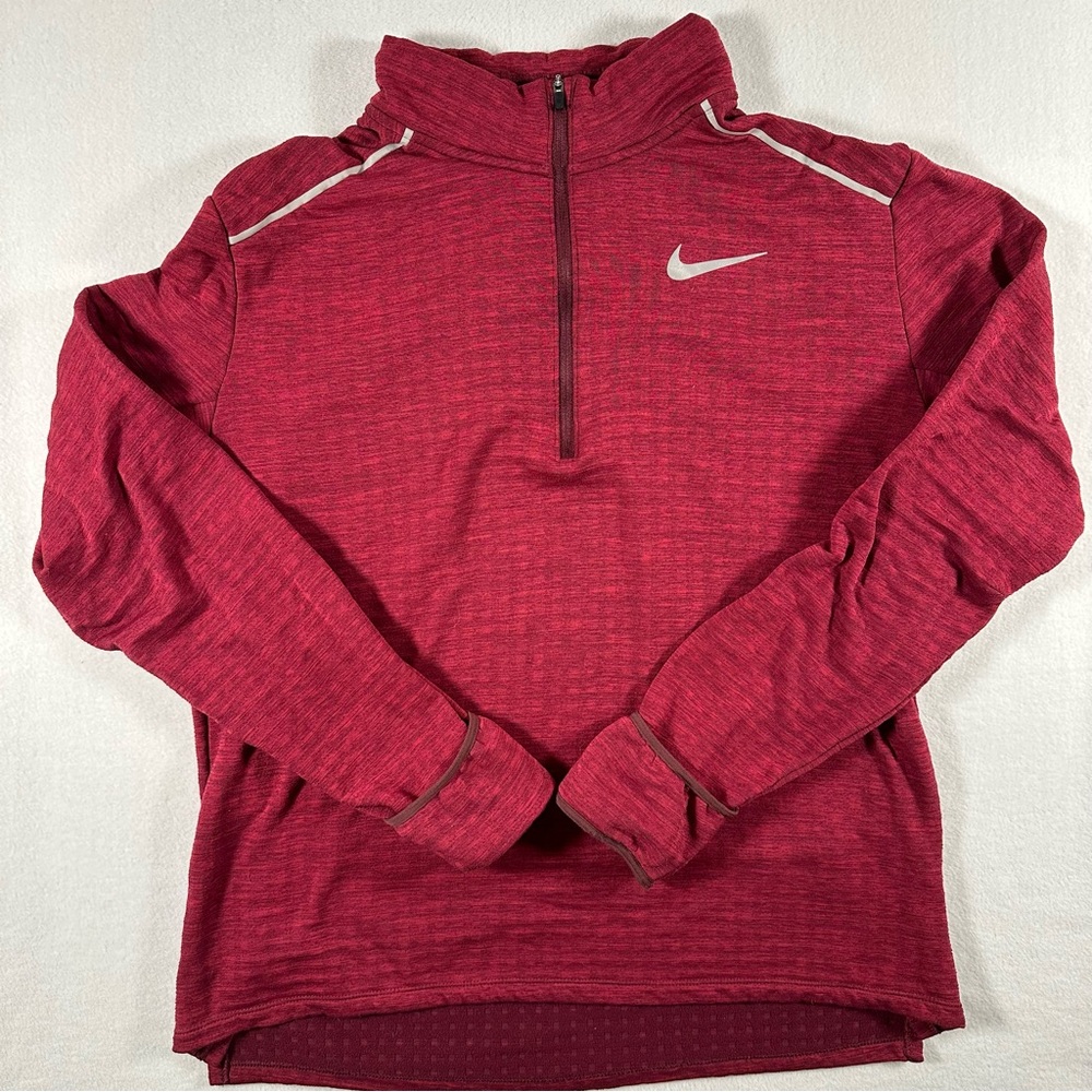 Nike Running Fleece Lined Burgundy Quarter Zip Collar Hand Covers Women’s L